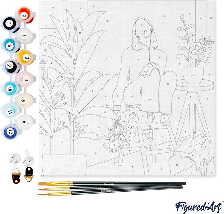 Actual product image Figured'Art Mini Paint by Numbers framed - Woman in the Room with Plants