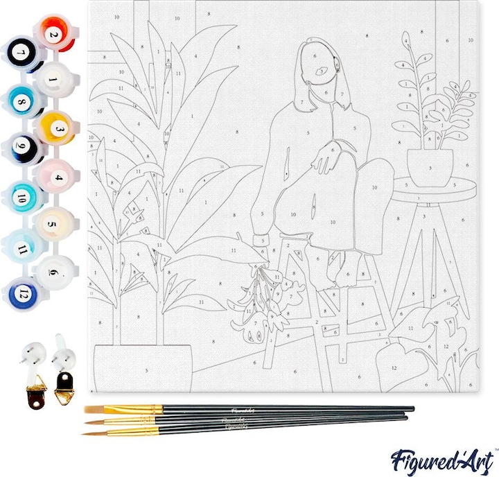Actual product image Figured'Art Mini Paint by Numbers framed - Woman in the Room with Plants