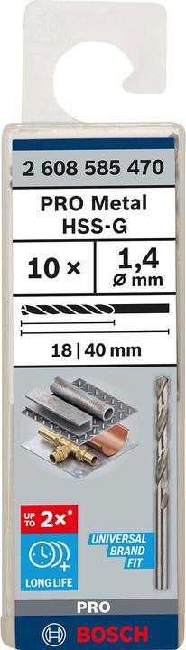 Produktbild Bosch Professional Zubehör PRO Metal HSS-G Spiralbohrer, 1,4 x 18 x 40 mm (1.4 mm)