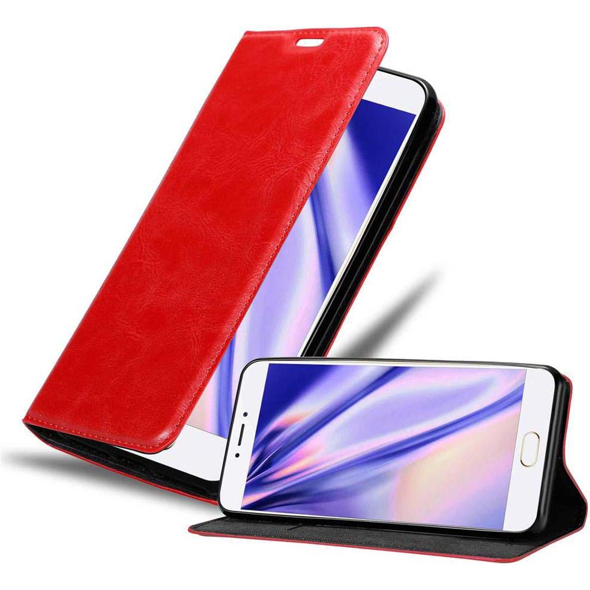 Cadorabo Book Invisible Magnet Cover (Meizu MX6), Smartphone Hülle, Rot