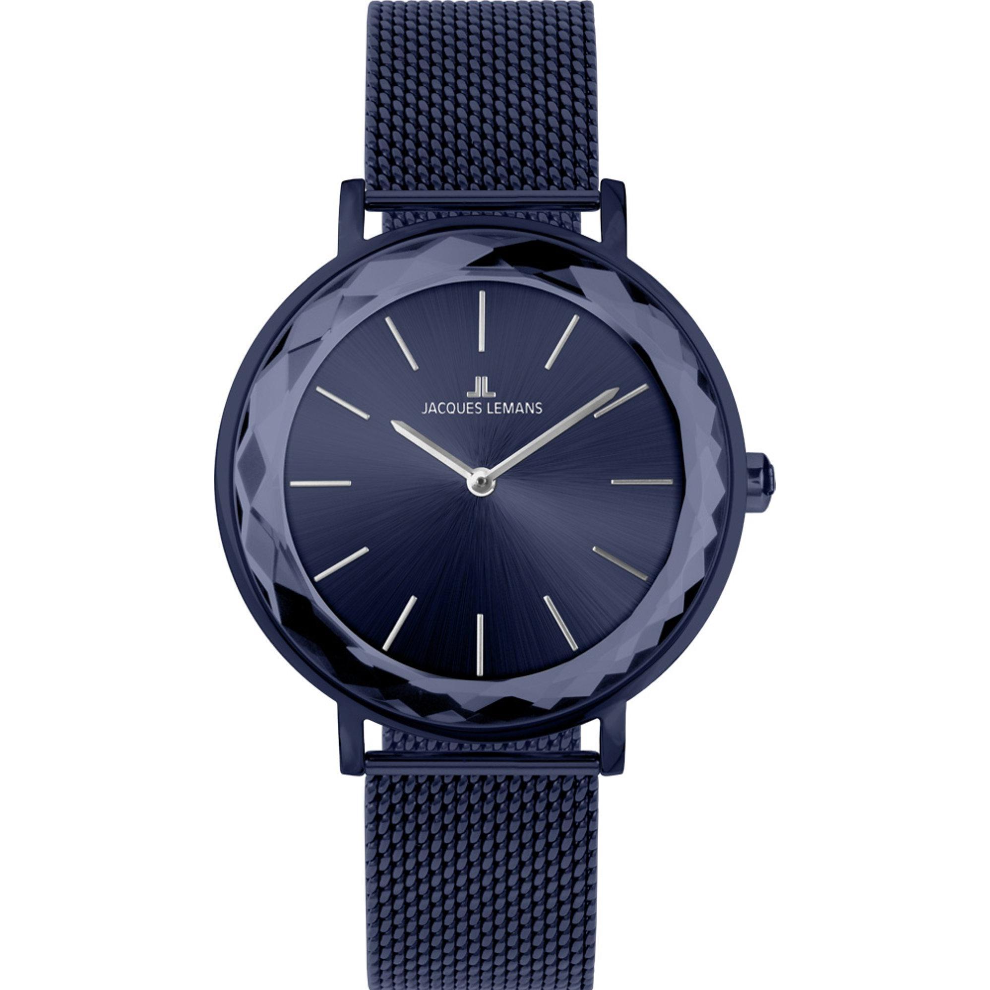 Jacques Lemans, Armbanduhr, Damenuhr Classic, Blau, (Analoguhr, 37 mm)