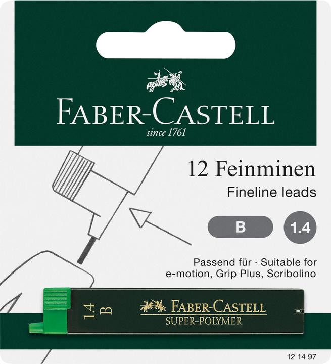 Produktbild Faber-Castell Schreibmine Feinmine Super Polymer 1.4 mm, Schwarz (12 Stk., 1.40 mm, B)