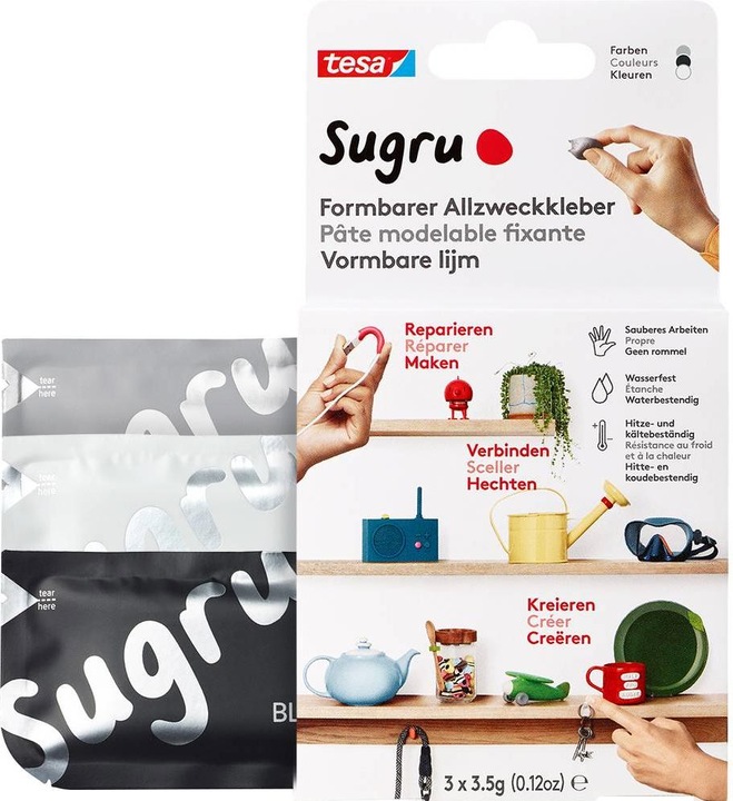 Produktbild Sugru by tesa Sugru 3x Formbarer Allzweckkleber, vielseitige Klebeknete zum Dekorieren, Kleben & Reparieren (10.50 g)