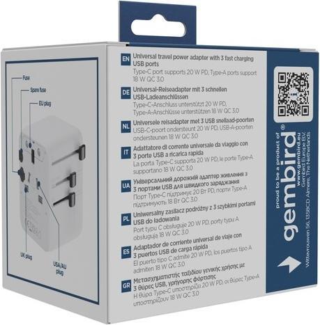 Produktbild Gembird Adapter TPA-1A2C20-01-W Universal travel power adapter, 20 W, white |