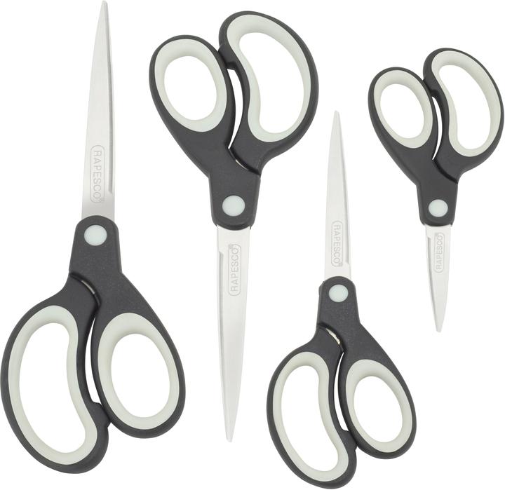 Rapesco Soft Grip Scheren RA-1574 (schwarz/grau), Paket à 4 Stück (21.50 cm)