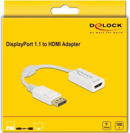 Produktbild Delock Adapter DisplayPort 1.1 Stecker zu HDMI Buchse Passiv weiss (HDMI, 15 cm)