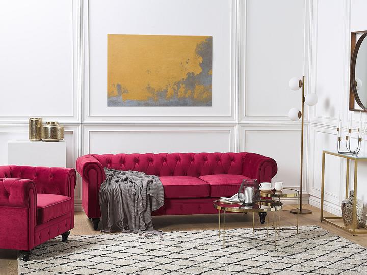 Produktbild Beliani Sofa Set Samtstoff dunkelrot 4-Sitzer CHESTERFIELD (Chesterfield)
