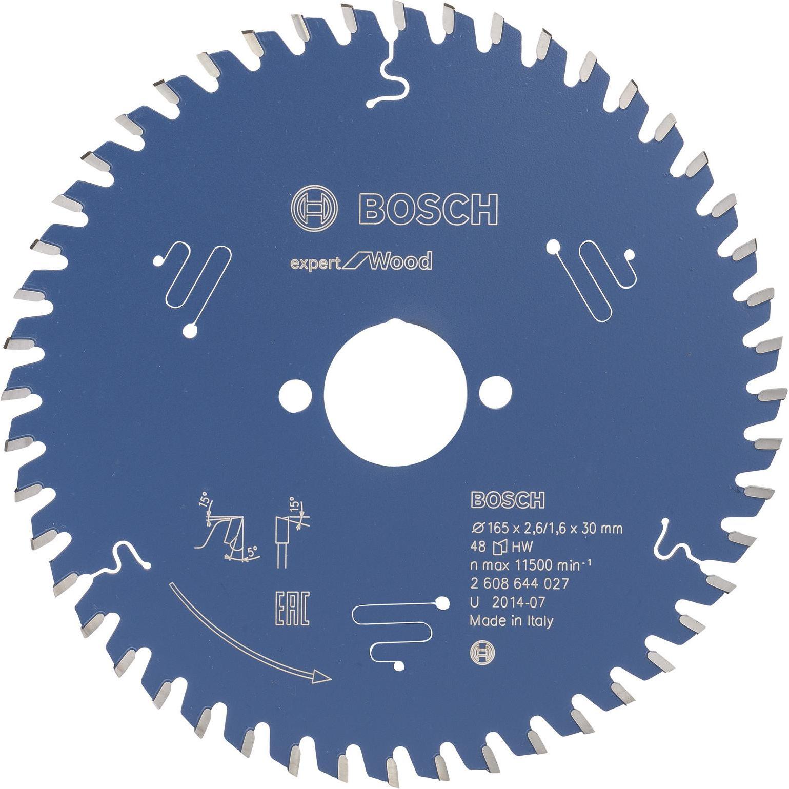 Bosch Professional Zubehör, Sägeblatt, Kreissägeblatt Expert for Wood, 165 x 30 x 2,6 mm, 48