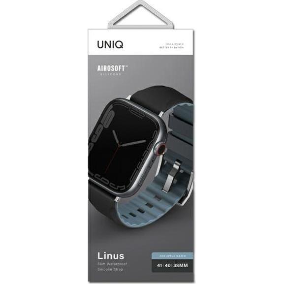 Thumbnail - Uniq pasek Linus Apple Watch Series 4/5/6/7/8/SE/SE2 38/40/41mm. Airosoft Silicone czarny/midnight b (38 mm, 40 mm, 41 m...