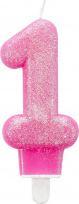 Actual product image Magni 9900761 - Number candle 1, height 7.6 cm, zero, pink, glitter, cake candle, candle, birthday, Ku (1 x)
