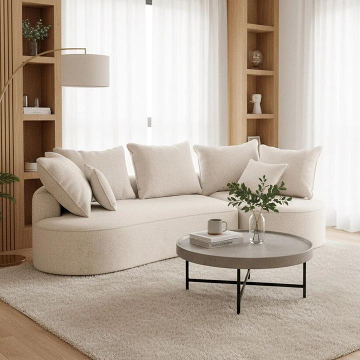 Produktbild Juskys Sofa Tirano mit Ottomane rechts - Bouclé Creme (2-Sitzer)