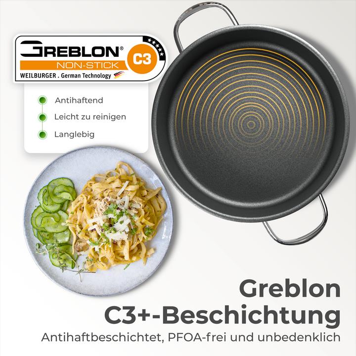 Produktbild KLAMER 28cm Induktion Servierpfanne, Antihaft, Backofenfest, inkl. Deckel (28 cm, Bratpfanne, Edelstahl)