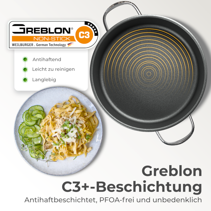 Actual product image KLAMER 28cm induction serving pan, non-stick, ovenproof, incl. lid (28 cm, Casserole + Stewpot, Stainless steel)