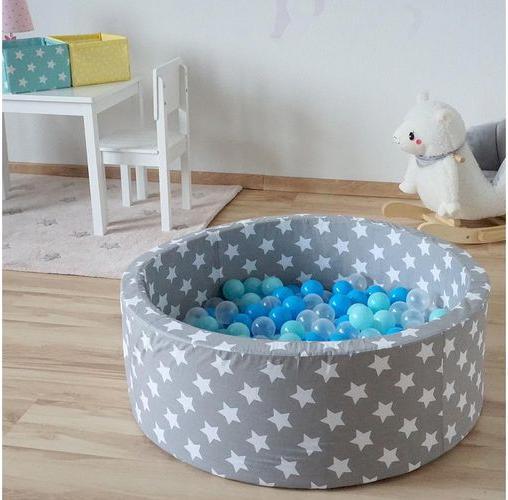 Actual product image Knorrtoys Bällebad soft - "Grey white stars" - 300 balls soft blue/blue/transparent (ca. 6cm Durchmesser)