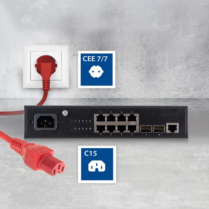 Produktbild ACT Powercord mains connector CEE 7/7 male (angled) - C15 red 1.5 m (1.50 m)