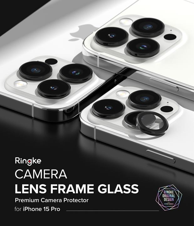 Produktbild Ringke iPhone 15 Pro Camera Lens Frame Protector Aluminium Alloy Set Transparent/ Black (1 Stk., Apple iPhone 15 Pro)