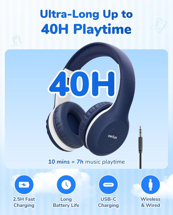 Actual product image EarFun Bluetooth headphones for children, foldable