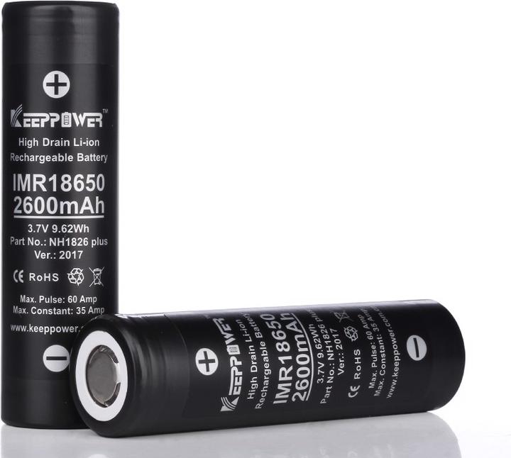 Immagine prodotto Keeppower Batteria IMR18650 Plus (US18650VTC5A) (Flat Top) inclusa la scatola di protezione della batteria (1 pz., 18650, 2600 mAh)