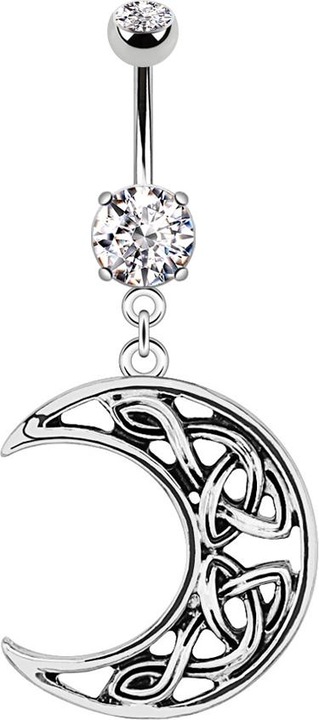 Produktbild Star Piercing Banane silber mit Anhänger Halbmond (ohne Messing, Chirurgenstahl 316L)