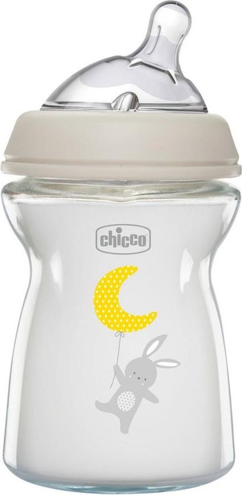 Chicco Baby Bottle NATURAL FEELING Glass Teat Silicone Slow Flow UNI 0m+