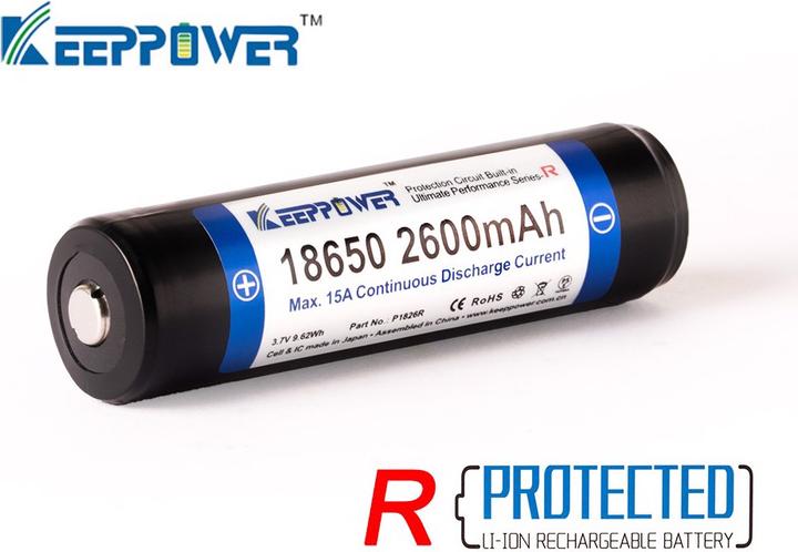 Actual product image Keeppower Akku R 18650 geschützt (Pluspol erhöht) (1 pcs., 18650, 2600 mAh)