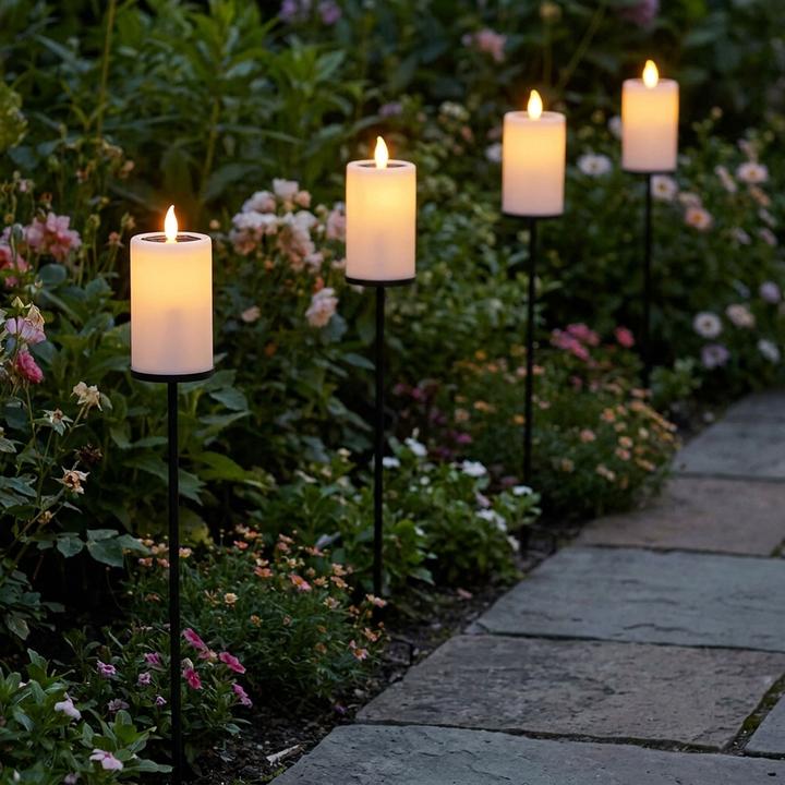 Produktbild ProGarden 4er-Set Solar LED Kerze mit Erdspiess gelb flackernd: Outdoor Garten-Deko, schöne Beleuchtung für dr (4x)