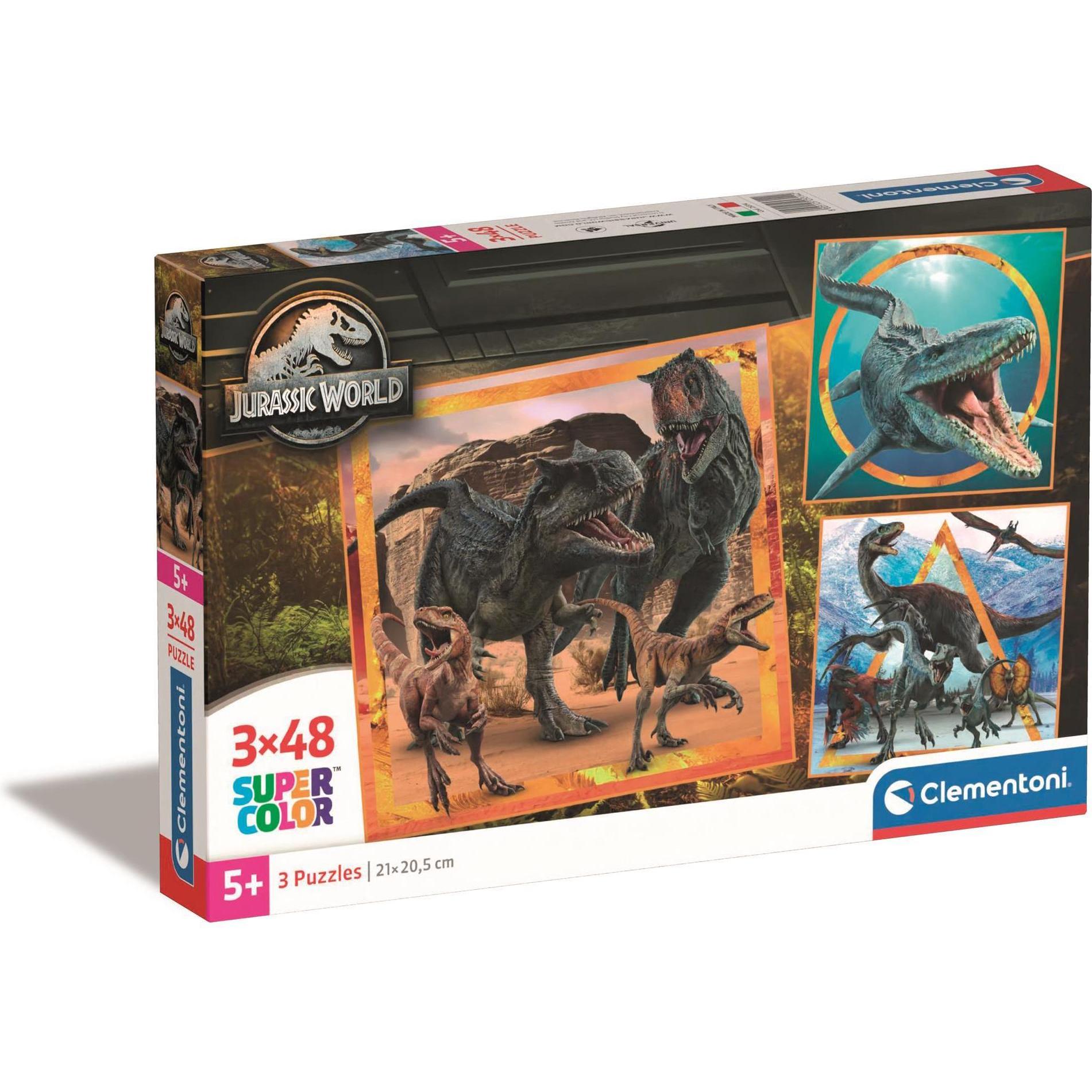Clementoni Multicolore Puzzle Super Colour Square Jurassic World, 3X (48 Pezzi)