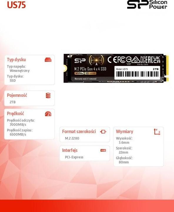 Silicon Power SSD US75 2TB M.2 PCIe NVMe (2000 GB) - Galaxus