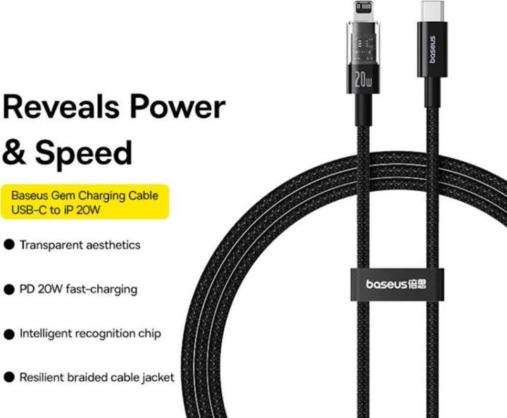 Produktbild Baseus Gem USB-C zu iP Schnellladekabel 2 m 20 W Schwarz (2 m, 20 W)