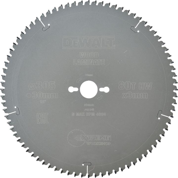 Actual product image DeWalt EXTREME ® stationary circular saw blade DT4288inesFinish (veneers. aluminum and plastics).