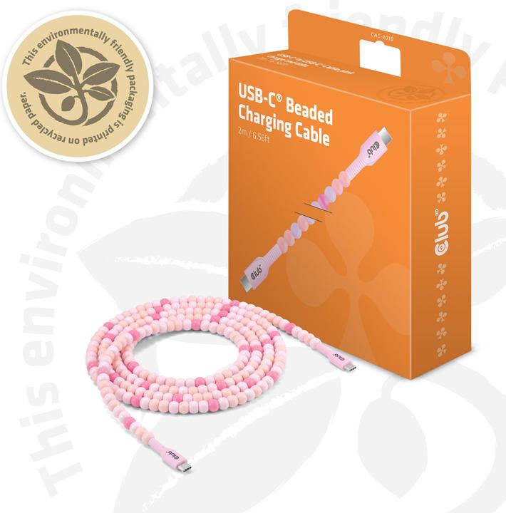 Actual product image Club 3D Club3D Lifestyle USB-C Perlen-Kabel PD60W, rosa (2 m, USB 2.0, 60 W)