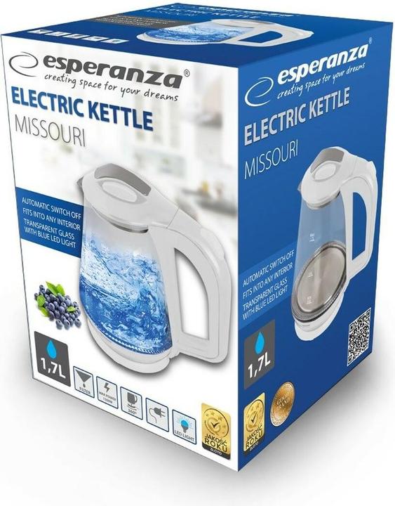 Actual product image Esperanza Glass kettle MISSOURI 1,7L white (1.70 l)
