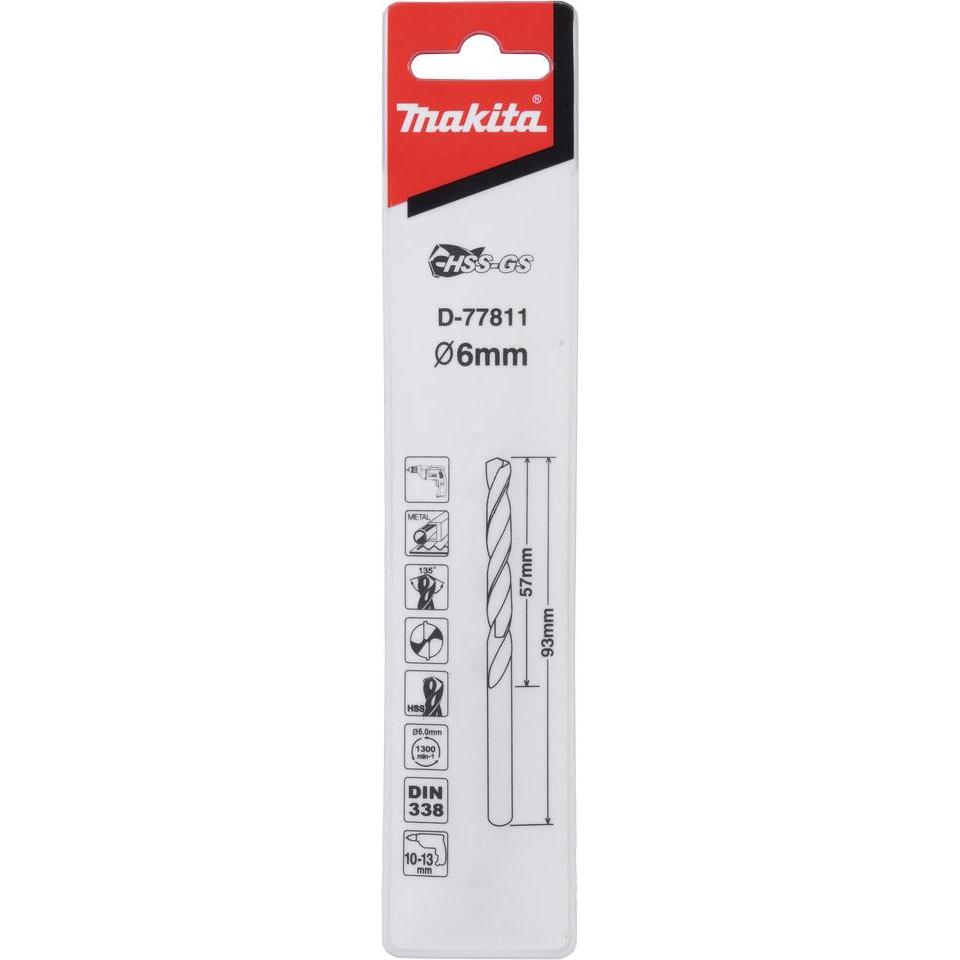 Thumbnail - Makita, Bohrereinsatz, Metallbohrer HSS-GS 6,0x93mm (6 Millimeter)