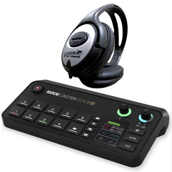 RØDE Rodecaster Video S Produktions-Konsole mit Kopfhörer