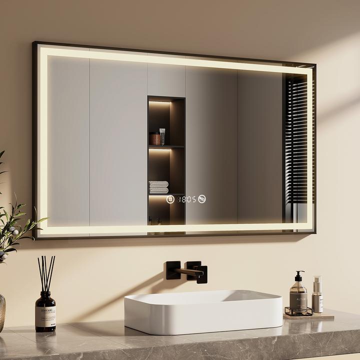 Actual product image Emke Bathroom Mirror With Lighting 120*70cm,Fog-Free, Temperature&Time Cool-White(6500K), Dimmable (120 x 70 cm)