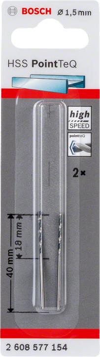 Productafbeelding Bosch Professional Zubehör Metalen spiraalboor HSS PointTeQ. DIN 338. 1.5 mm. Pak van 2 (1,5 millimeter)