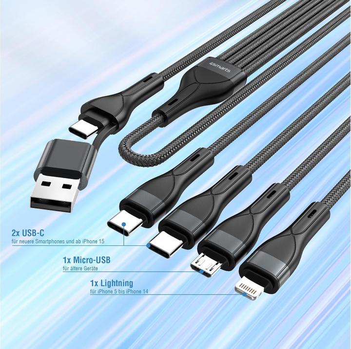 Immagine prodotto 4smarts Cavo di ricarica multiplo 4in2 (1.20 m, USB 2.0)