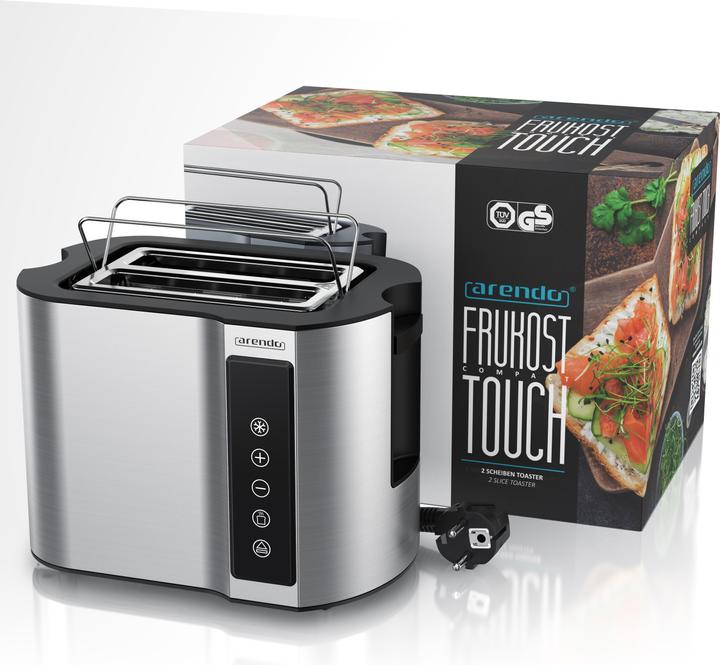 Actual product image Arendo Toaster stainless steel 2 slices short slot, bread roll attachment, touch panel, display with