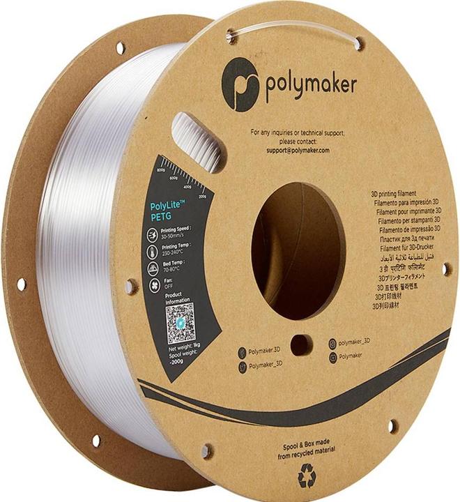 Actual product image Polymaker PolyLite PETG V2 - Transparent - 1.75mm (PETG, 1.75 mm, 1000 g, Transparent)
