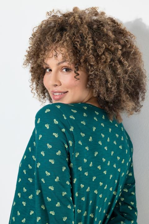 Immagine prodotto Ulla Popken Maglia dal taglio svasato con fiori, scollo a V e maniche a 3/4 (50, 52)