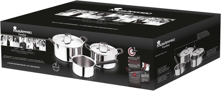 Actual product image MasterPRO 5-Piece Nonstick Cookware Set with Lid (Casserole + Stewpot, Frying pan, Stainless steel)