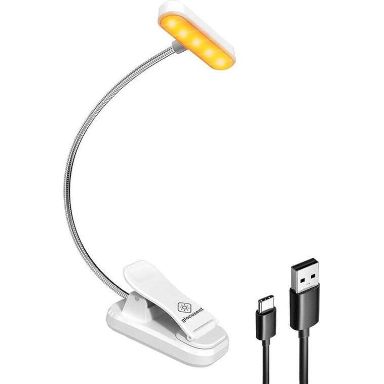 Glocusent, Tischlampe, Wireless lamp ET-Head clip-on book light, USB-C 650mAh timer (White) (25 lm, E27)