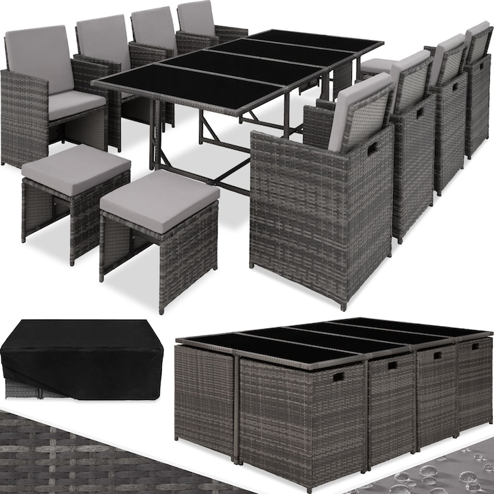 Actual product image tectake Rattan garden furniture set Palma 8+4+1 with protective cover