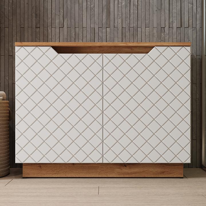 Actual product image Vicco Waschbeckenunterschrank Lotta, Eiche/Weiss mit Kachelstruktur, 79.6 x 62.1 cm mit 2 Türen (79.60 x 32 x 62.10 cm)