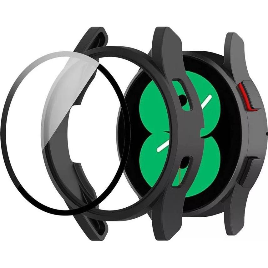 Strado 2-in-1-Gehäuse mit Glas für Galaxy Watch 4 44 (Schwarz) universell, Smartwatch Zubehör, Schwarz
