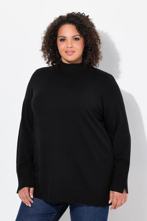 Actual product image Ulla Popken Damen grosse Grössen Pullover, Stehkragen, Langarm, Rippbündchen schwarz 50+ 822010100-50+ (50, 52)