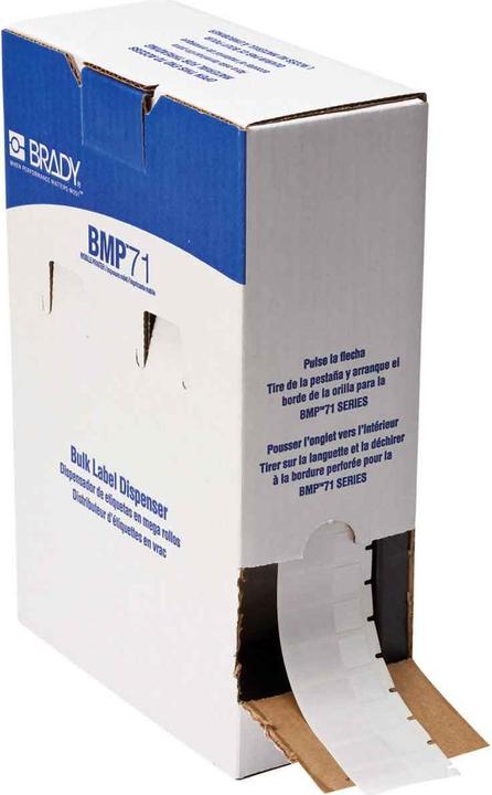Actual product image Brady BM71-29-427, matt white/transparent vinyl, self-laminating, 12.7 x 12.7(38.1)mm, for cable grommets (3.81 cm)