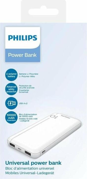 Actual product image Philips Jaunums! Akcija! mobilā uzlādes iekārta, balts (10000 mAh, 10 W, 37 Wh)
