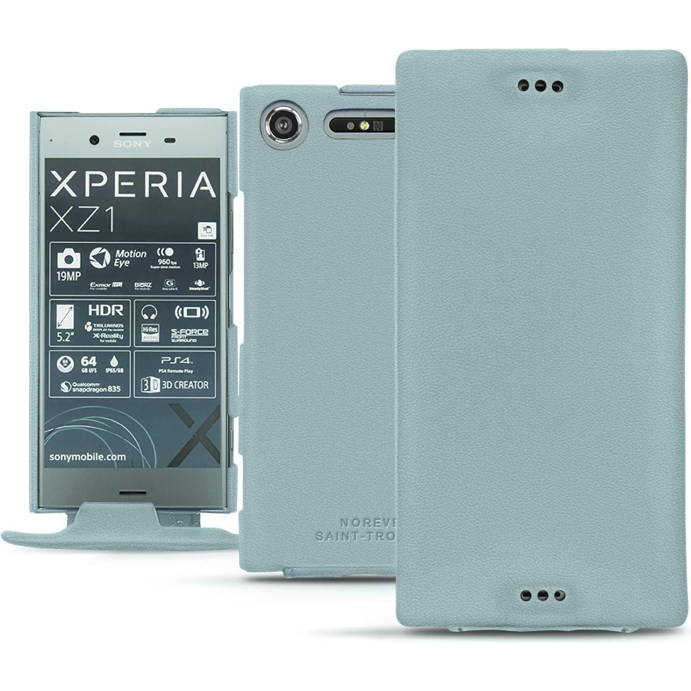 Noreve Lederschutzhülle vertikal (Sony Xperia XZ1), Smartphone Hülle, Blau