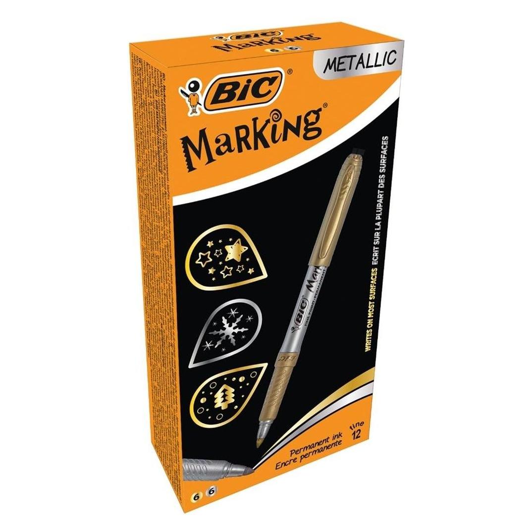 Bic, Marker, Markeerstift Metallic Inkt In Goud En Zilver. (12 Stuks) (12 x)